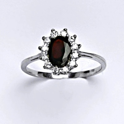 Čištín Zlatý prsten Kate žluté i bílé zlato přírodní granát čiré zirkony T 1480