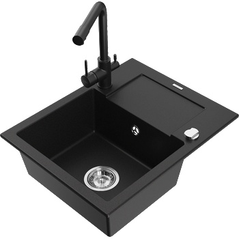 Mexen Enzo гранитна мивка с 1 камера и сушилник и кухненски смесител Duero, черен - 6506-77-671600-70 (6506-77-671600-70)