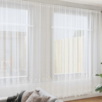 Čipkový Závěs se záclonami Bílá 260 x 600 cm Polyester