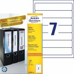 Avery Zweckform Desk BINDER LABELS A4 100 ARK. /OP. 192 x 38 MM WHITE, WHITE