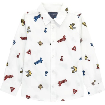 GUESS Бяла риза с дълъг ръкав с много цветни детайли за мини момче Guess
