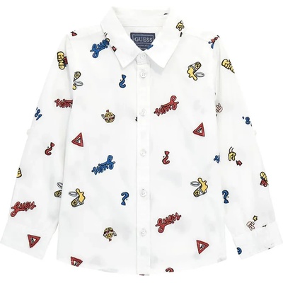 GUESS Бяла риза с дълъг ръкав с много цветни детайли за мини момче Guess