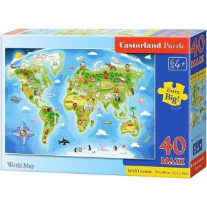 Castorland Пъзел Castorland от 40 XXL части - Картата на света (B-040117) - ozone