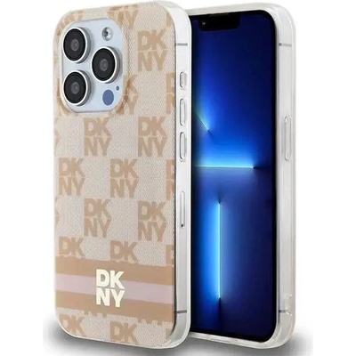 DKNY Кейс DKNY IML Checkered Mono Pattern & Printed Stripes MagSafe за iPhone 15 Pro Max, розов (3666339269104)