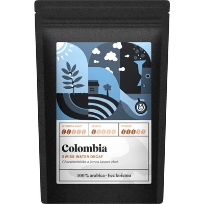Kafčo čajda Colombia Swiss Water Decaf Bezkofeinová jednodruhová káva arabica mletá French press velmi hrubá 250 g