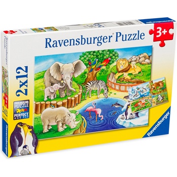 Ravensburger Пъзел Ravensburger от 2 x 12 части - Животни в зоопарка (7602)