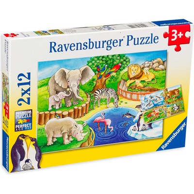 Ravensburger Пъзел Ravensburger от 2 x 12 части - Животни в зоопарка (7602)