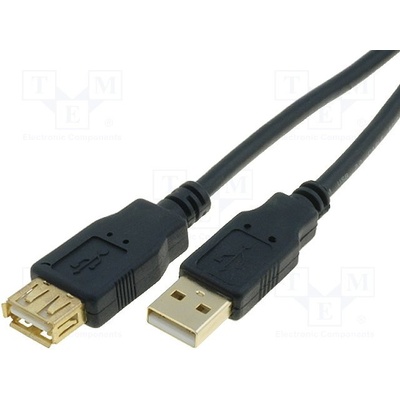 VCom CU202G-B-030-PB USB 2.0, USB A zásuvka, USB A vidlice, zlacený, 3m, černý