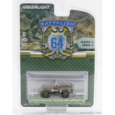 Greenlight Jeep Willys British Army Command Car 1942 Vojenská Zelená 1:64