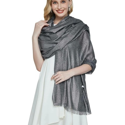 Classic Scarf viskózová šála se stříbrnou nití pléd přes ramena na šaty s třásněmi 200x100 cm