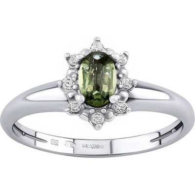 Silvego Stříbrný prsten Lina s pravým Vltavínem a Brilliance Zirconia JSW3001SVL