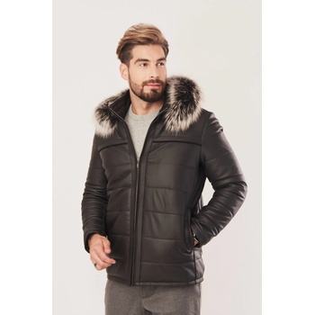 Pánská zimní kožená bunda s kapucí