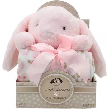 Dexyco Сладки сънища: Комплект подаръци с зайче и одеяло, розово (yd5337)