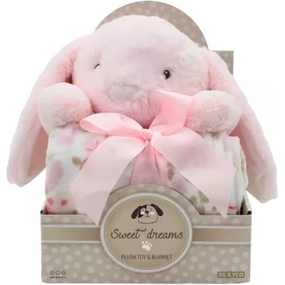 Dexyco Сладки сънища: Комплект подаръци с зайче и одеяло, розово (yd5337)