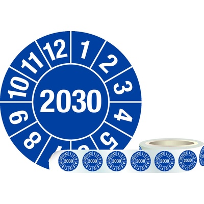 Kontrolná nálepka 2030, modrá, fólia samolepiaca, 30 mm, BJ=1 rolka/1000 ks