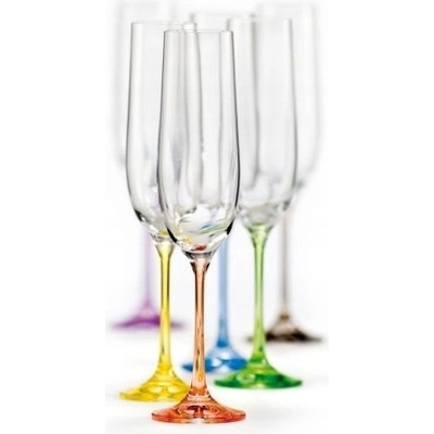 Bohemia Crystal Rainbow Skleničky na šampaňské čiré vícebarevné 6 x 190 ml