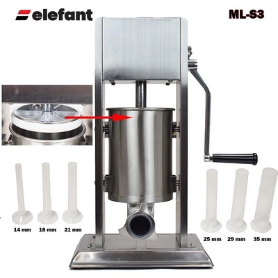 Elefant tools Пълначка за наденици 3 кг, механична, неръждаема стомана, вертикална, Elefant ML-S3, 6 фунийки (UNI-010814)