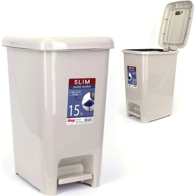 Dünya Plastik 15 л бежов кош за боклук с педал Dunya модел Slim (01042)