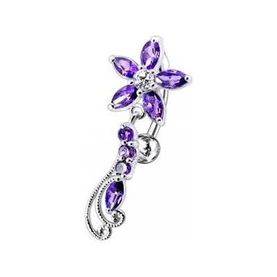 Šperky4U stříbrný piercing do pupíku kytička BP01194-A