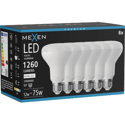 Mexen Nova 6x LED крушка E27, R80, 12W, Неутрална - 4000K, 1260 lm - L105-E27-1240-01x06 (L105-E27-1240-01x06)