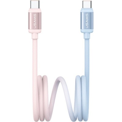 Usams US-SJ757 dvoubarevný opletený nabíjecí a datový USB-C na USB-C 1,2m růžovomodrý