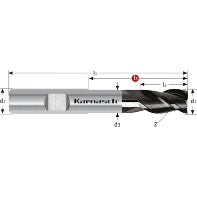Karnasch 3063310500 | Tvrdokovová stopková fréza, zrazené ostrie 5/0,1-57x6 mm, Z=3