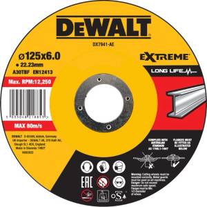 DEWALT Метален шлифовъчен диск EXTREME изпъкнал 125 x 6 x 22.23 мм DX7941 (DX7941)