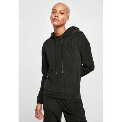 Urban Classics Дамски суичър с качулка в черен цвят Urban Classics Ladies Velvet HoodyUB-TB5465-00007 - Черен, размер XS