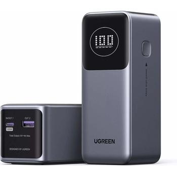 UGREEN Nexode Power Bank 12000 mAh 100W - преносима външна батерия с 1xUSB-C и 1xUSB-A изходи и технология за бързо зареждане (черен)