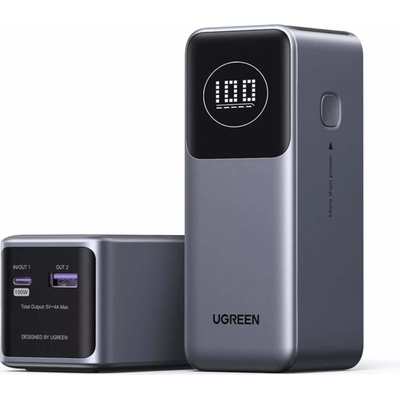 UGREEN Nexode Power Bank 12000 mAh 100W - преносима външна батерия с 1xUSB-C и 1xUSB-A изходи и технология за бързо зареждане (черен)