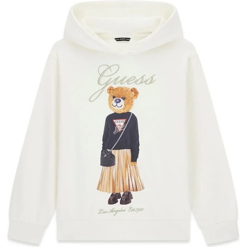 GUESS Суичър в мръсно бял цвят за момиче с мече и бродиран надпис Guess