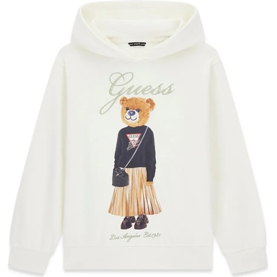 GUESS Суичър в мръсно бял цвят за момиче с мече и бродиран надпис Guess