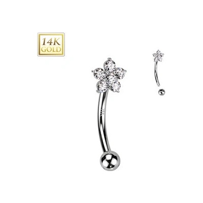 Šperky4U zlatý piercing do obočí čirý zirkon ZL01261-WG