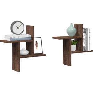 vidaXL Стенни рафтове, 2 бр, кафяв дъб, 38x12x38 см, инженерно дърво (853251)