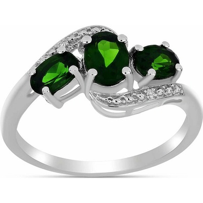 Nefertitis Prsten stříbrný s broušeným chromdiopsidem a zirkony 016535 DIO