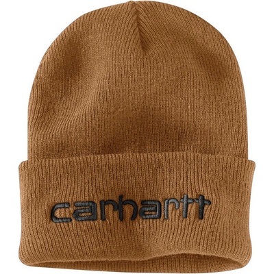 Carhartt Pletená zateplená čiapka s logom a manžetami hnedá