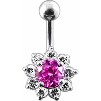 S4U Stříbrný piercing do pupíku kytička (růžová) BP01169-P