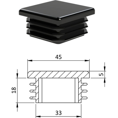 Krytka plastová 45 x 45 mm, černá