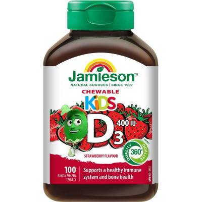 Jamieson Витамин D3 за деца, 400 IU, 100 дъвчащи таблетки, Jamieson
