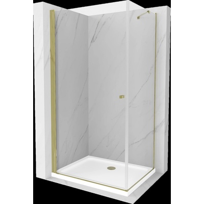 Mexen Pretoria sprchovací kút 80 x 90 cm, priehľadný, zlatý + plochá sprchová vanička-852-080-090-50-00-4010