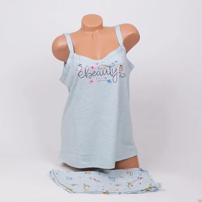 Макси пижама в бледозелено с апликиран надпис