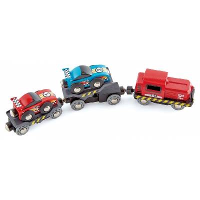 Дървен автовоз Hape - Car Carrier, 5 части (H7394)