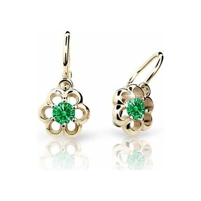 Danfil dětské náušnice kytičky C1947 ze žlutého zlata s kamínkem Emerald Green zapínání brizura
