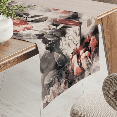 Biante Dekoračný behúň Parma PM-111 Tehlovo červené kvety na dymovo sivohnedom 20x120 cm