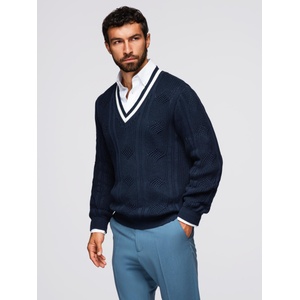 Ombre Clothing Мъжки каре пуловер с деколте - тъмно син V2 OM-SWSW-0151 Ombre Clothing Ombre Clothing | Sin | МЪЖЕ | M