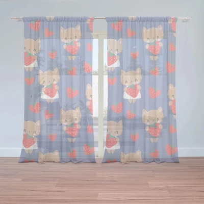 Sablio Záclony Mačičky s jahodami: 2ks 150x250cm