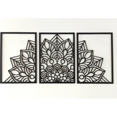 MAJADESIGN Dřevěná mandala HARMONIE HALF - trojdílný obraz na stěnu dekorace z překližky barevně lakovaná Rozměr obrazu: 152 x 70 cm