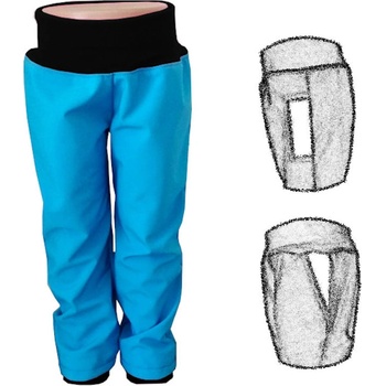 Dětské softshellové kalhoty s kapsami NEZATEPLENÉ modré s černým nápletem