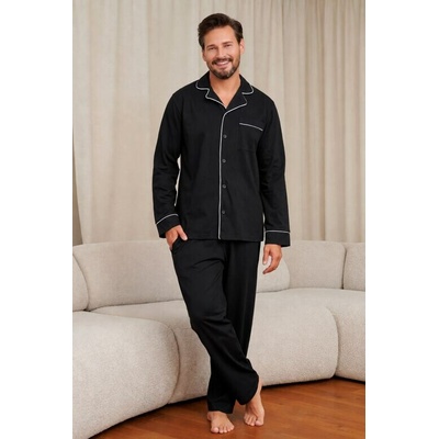 DN Nightwear Klasické pánske pyžamo Noir na gombíky čierne