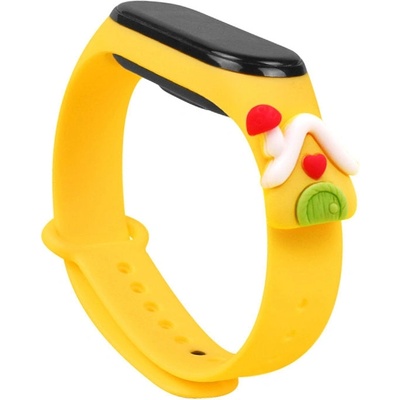 HQWear Резервна силиконова каишка Strap Xmas за Xiaomi Mi Band 5/Mi Band 6, Жълт-Къщичка (10022267)